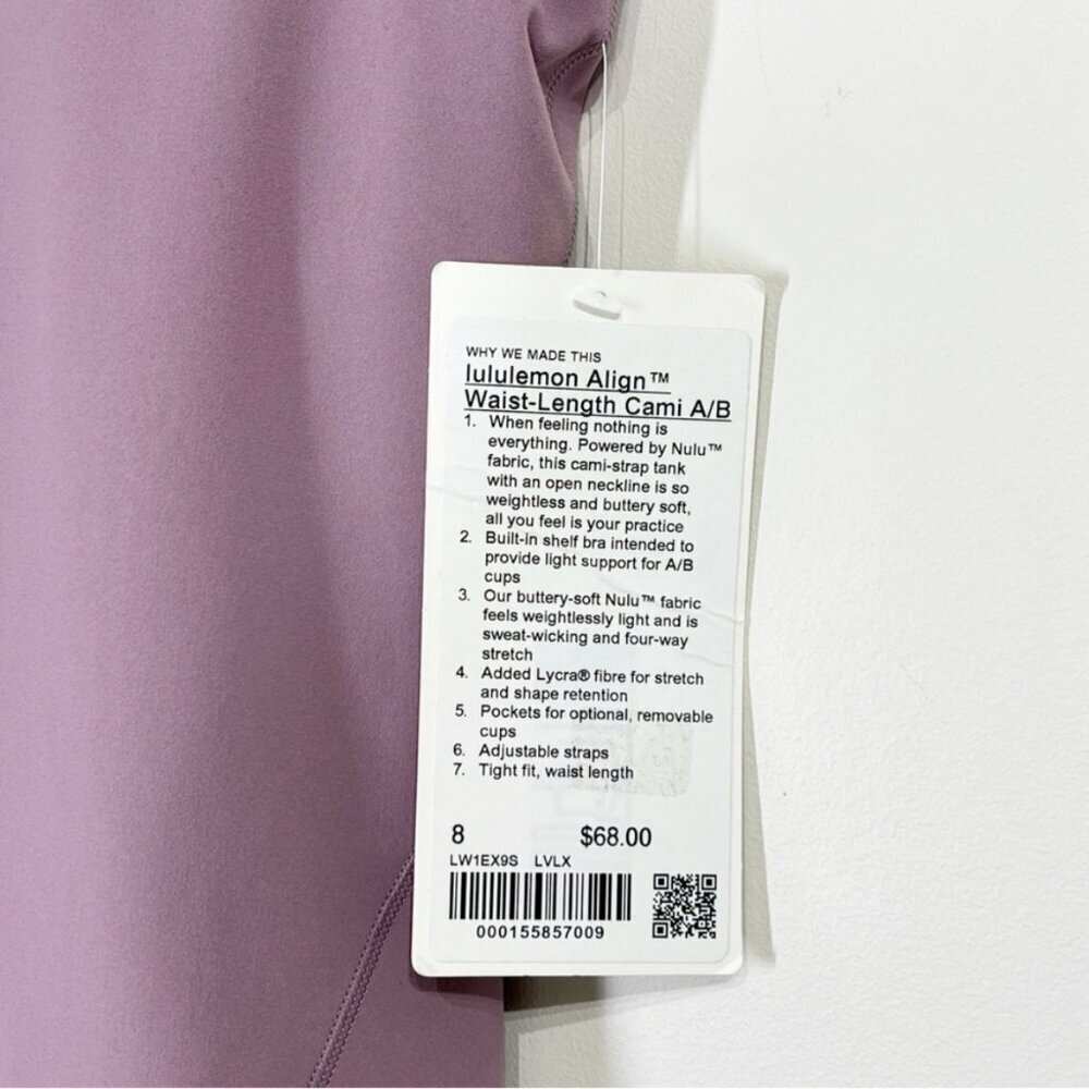 Lululemon NWT Align Waist-Length Cami Tank Top *A/B Cup Lavender Lux - Picture 10 of 13